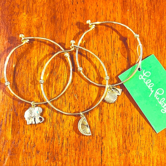 Lilly Pulitzer Jewelry - Lilly Pulitzer Bangle bracelets New w/ tags set of (3) Gold tone stacked Charms